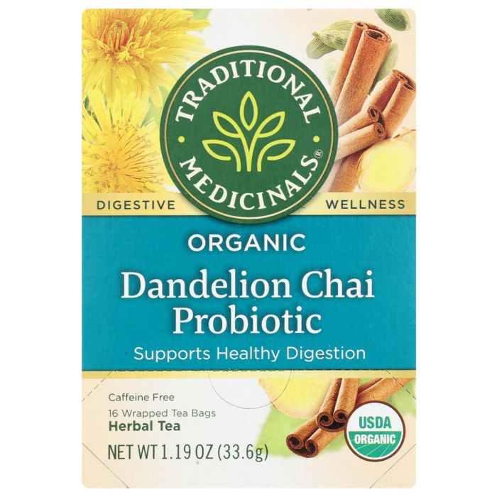 TRADITIONAL MEDICINALS: Tea Chai Dandelion Prbtic, 16 bg