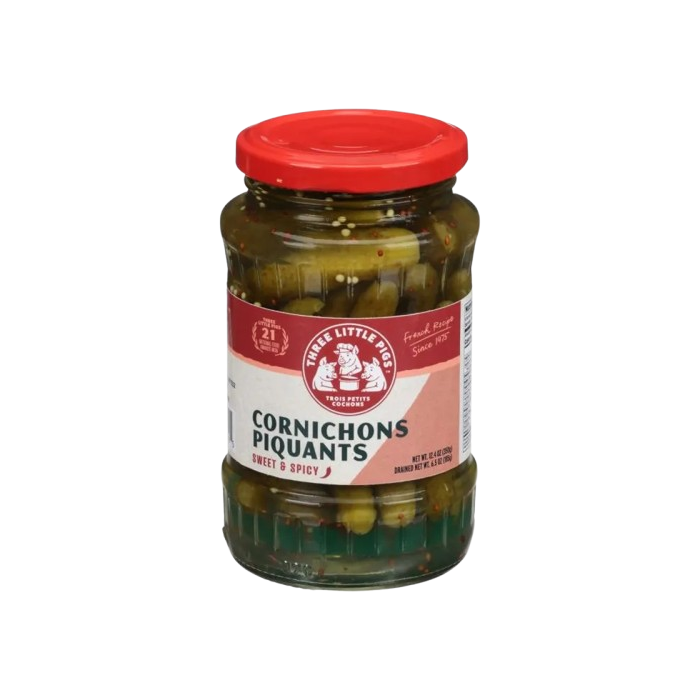 THREE LITTLE PIGS: Cornichons Piquants Spicy, 12.4 oz