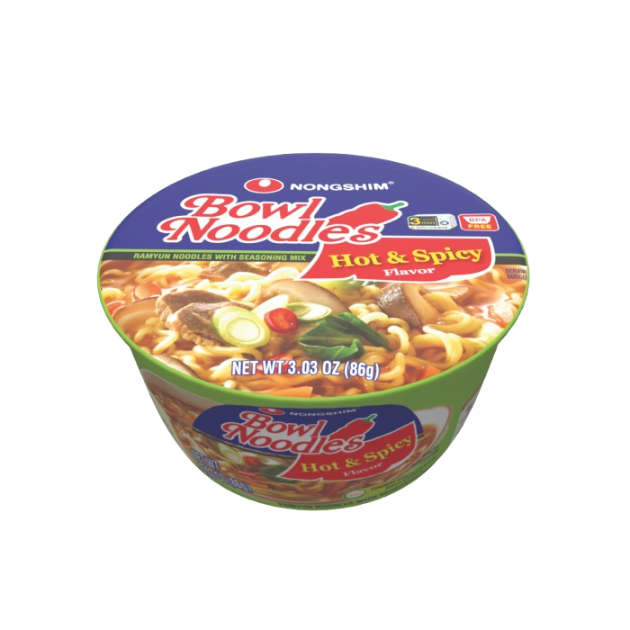 NONG SHIM: Hot and Spicy Bowl Noodle, 3.03 oz