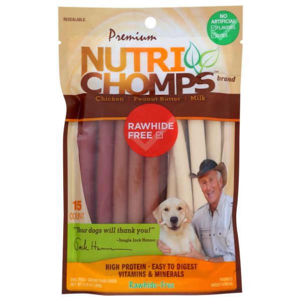 NUTRI CHOMPS: Assorted Flavor Wrapped Mini Sticks, 15 ea