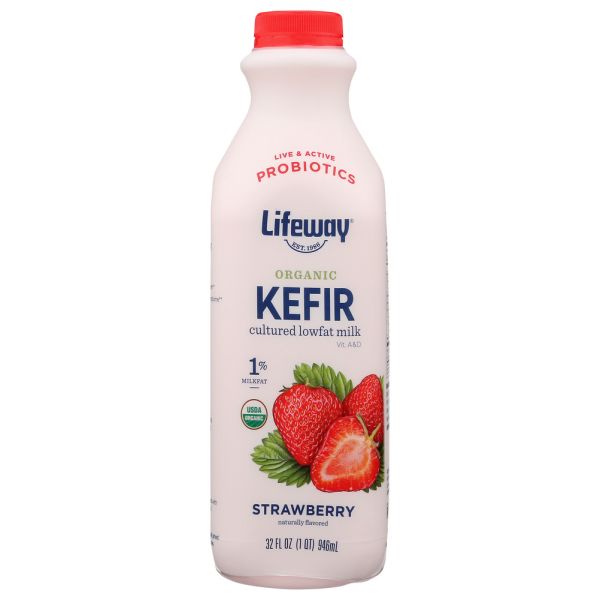 LIFEWAY: Organic Kefir Strawberries 'n Cream Cultured Lowfat Milk Smoothie, 32 oz