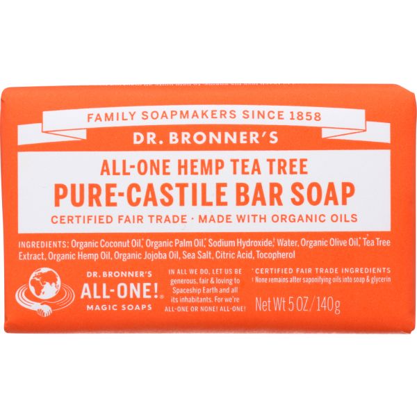 DR BRONNER'S: All-One Hemp Tea Tree Pure-Castile Bar Soap, 5 oz