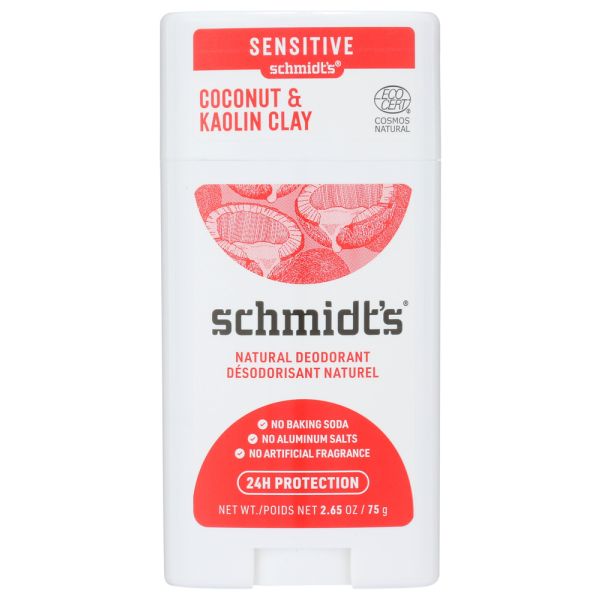 SCHMIDTS: Coconut and Kaolin Clay Sensitive Skin Stick, 2.65 OZ