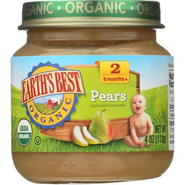 EARTHS BEST: Organic Strained Pears, 4 oz