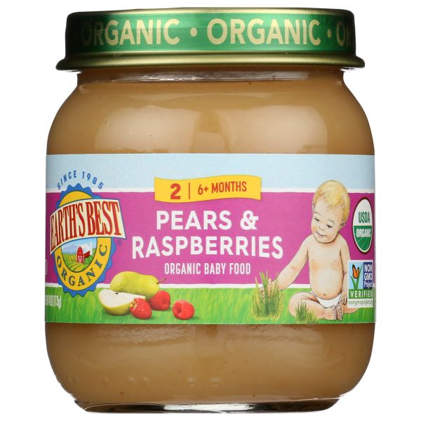 EARTH'S BEST: Organic Baby Food Stage 2 Pears & Raspberries, 4 oz