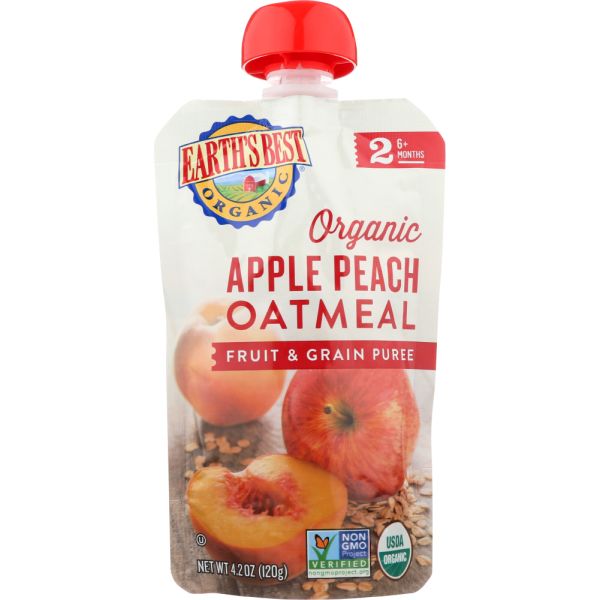 EARTHS BEST: Fruit & Grain Puree Apple Peach Oatmeal, 4.2 Oz