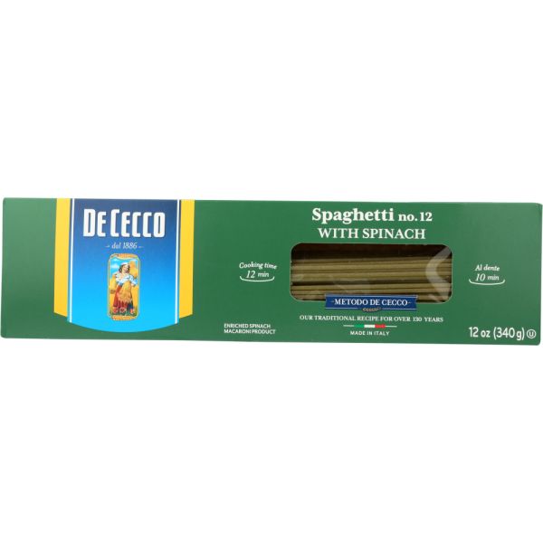 DE CECCO: Spinach Spaghetti No 12, 12 oz