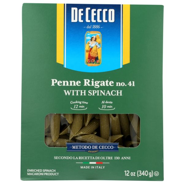 DE CECCO: Pasta Spnch Penne Rigate, 12 oz