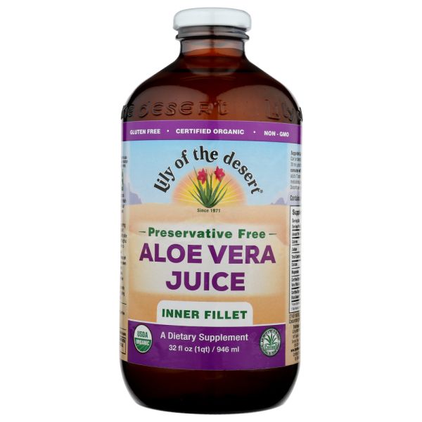 LILY OF THE DESERT: Organic Aloe Vera Juice Inner Fillet Preservative Free, 32 oz