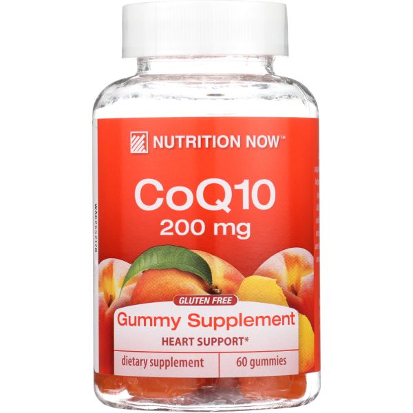 NUTRITION NOW: CoQ10 Peach Flavor Gummy Vitamins Naturally Sourced Colors & Flavors, 60 Pc