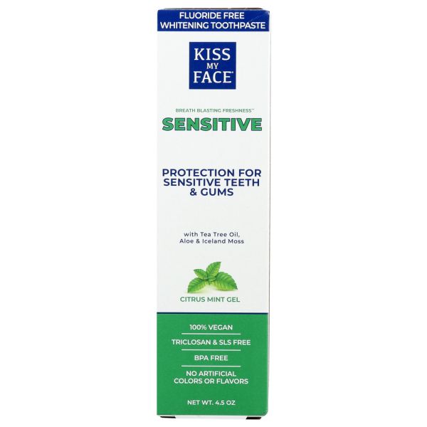 KISS MY FACE: Sensitive Flouride Free Whitening Mint Gel Toothpaste, 4.5 oz