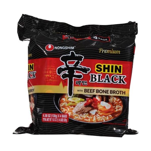 NONG SHIM: Shin Black Ramyun Noodles 4Pk, 18.32 oz