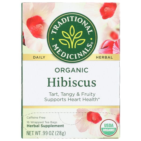 TRADICIONAL MEDICINALS: Organic Hibiscus Caffeine Free Herbal Tea 16 Tea Bags, 0.99 oz