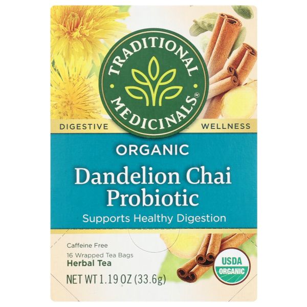 TRADITIONAL MEDICINALS: Tea Chai Dandelion Prbtic, 16 bg