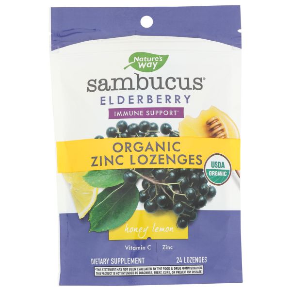 NATURES WAY: Sambucus Honey Lemon Zinc Lozenges, 24 ea