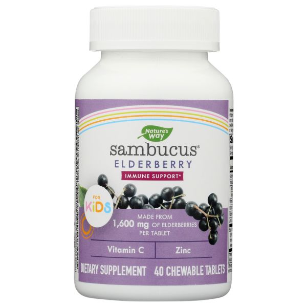 NATURES WAY: Sambucus Elderberry Chewable Tablets For Kids, 40 ea