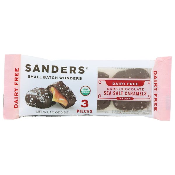 SANDERS: Dark Chocolate Sea Salt Caramels 3 Piece Dairy Free, 1.5 oz