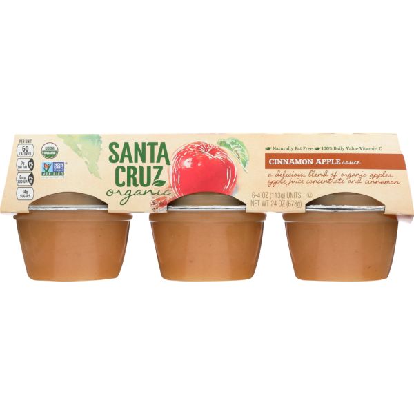 SANTA CRUZ: Organic Cinnamon Apple Sauce Cups 6x4oz Cups, 24 oz