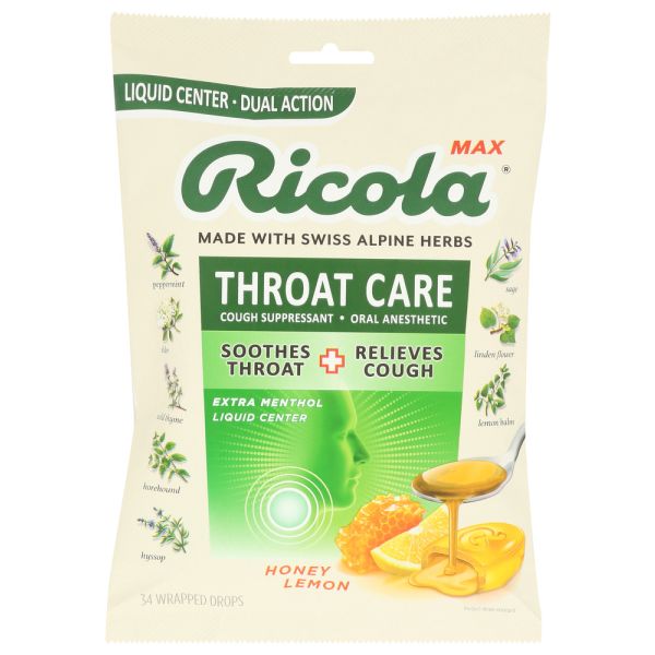 RICOLA: Max Throat Care Honey Lemon, 34 pc