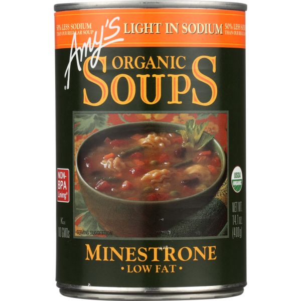 AMY'S: Organic Soup Low Fat Minestrone Light In Sodium, 14.1 oz