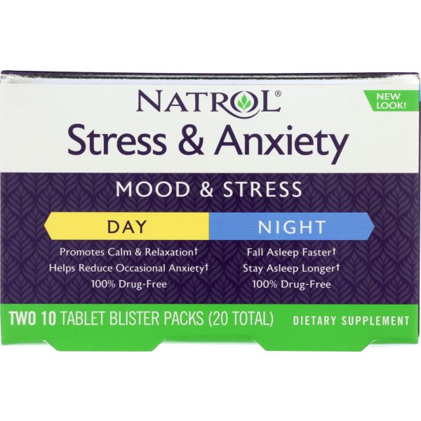 NATROL: Stress & Anxiety Day and Night Formula, 20 tb