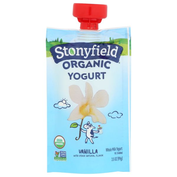 STONYFIELD: Organic Whole Milk Yogurt Vanilla Pouch, 3.5 oz