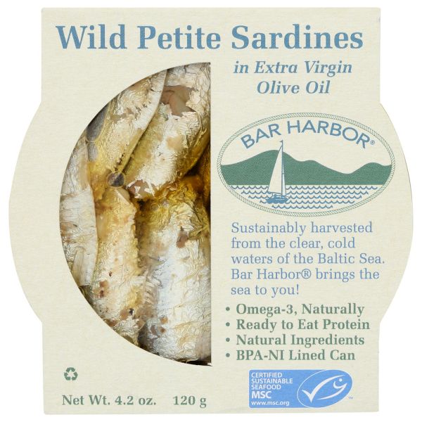 BAR HARBOR: Wild Petite Sardines In Extra Virgin Olive Oil, 4.2 oz