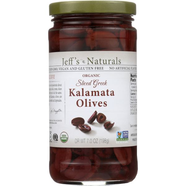 JEFF'S NATURALS: Organic Pitted Sliced Greek Kalamata Olives, 7 oz