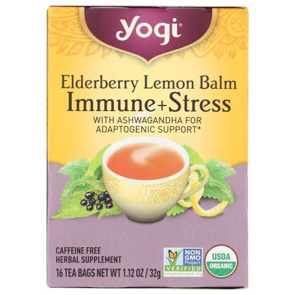 YOGI TEAS: Elderberry Lemon Balm Immune Plus Stress Tea, 16 bg