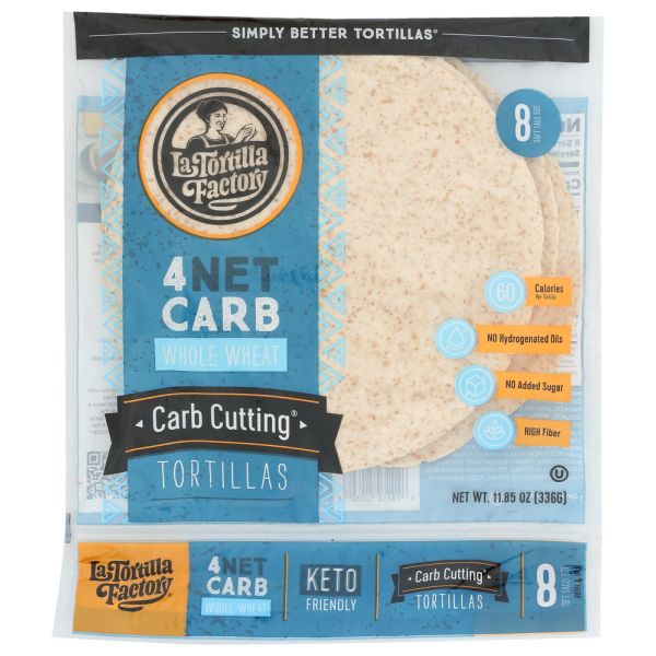 LA TORTILLA FACTORY: Carb Cutting Whole Wheat Tortillas, 11.85 oz