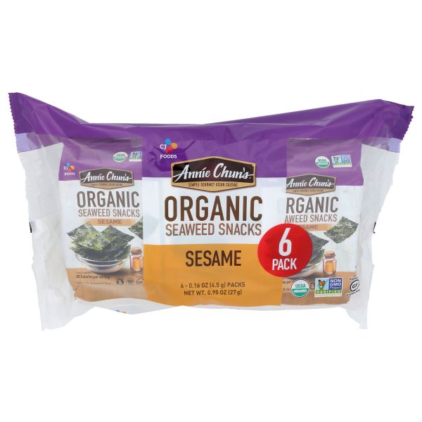 ANNIE CHUNS: Org Sesame Seaweed 6Pk, 0.16 OZ