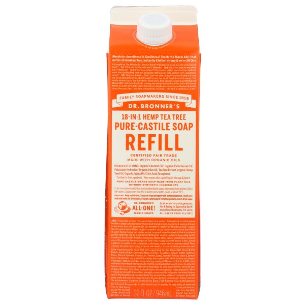 DR. BRONNER'S: Soap Refill Tea Tree, 32 fo