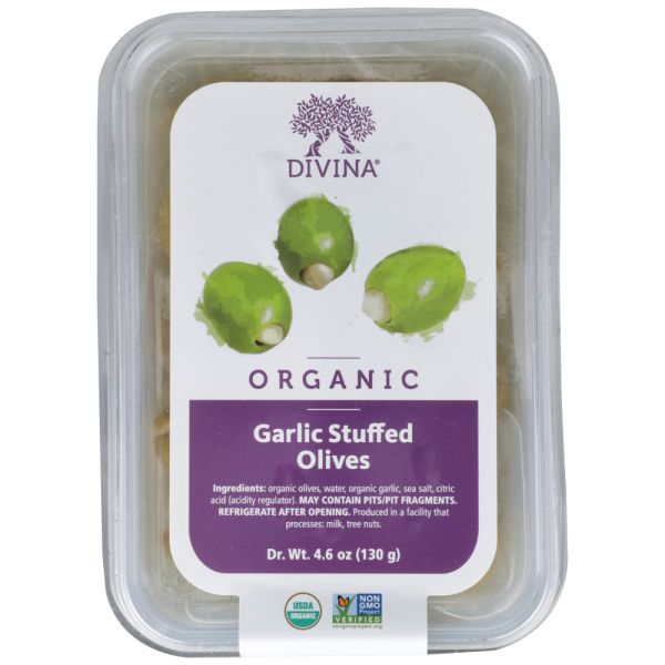 DIVINA: Organic Garlic Stuffed Olives, 4.6 oz