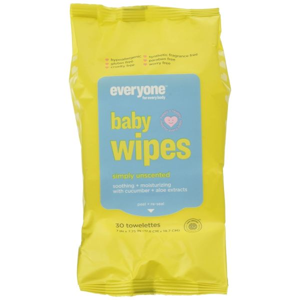 EVERYONE: Unscented Baby Wipes, 30 pack