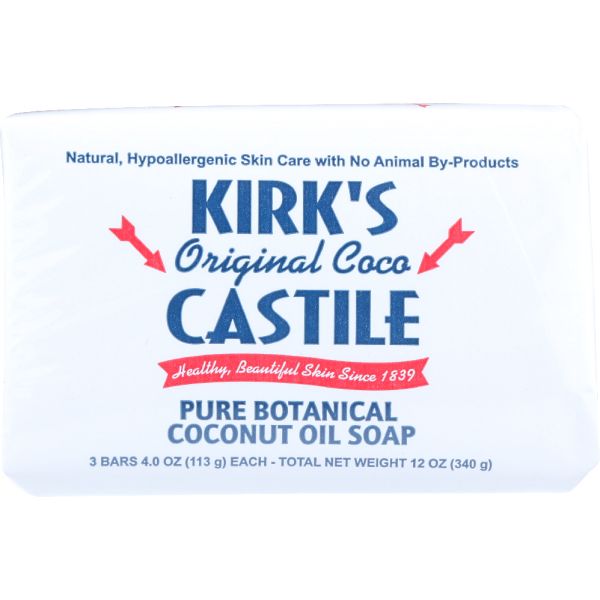 KIRK'S: Natural Original Coco Castile Soap 3x4oz Bars, 12 Oz