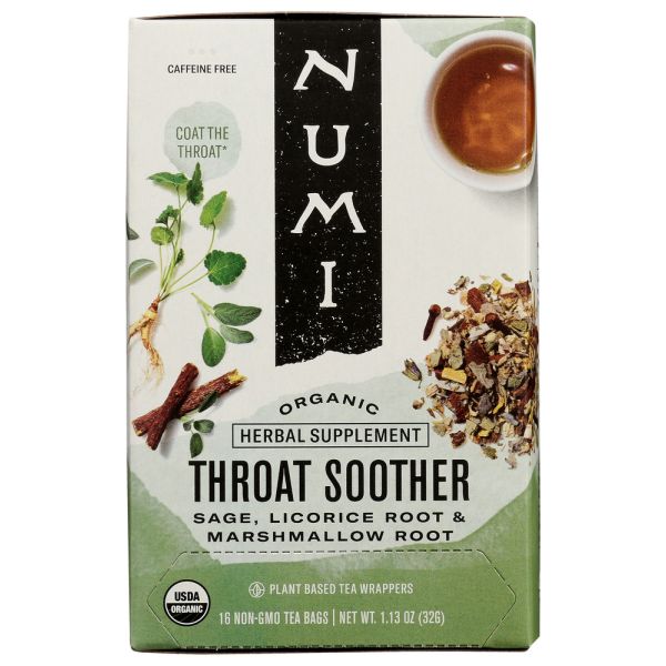 NUMI TEAS: Organic Throat Soother Tea, 16 bg