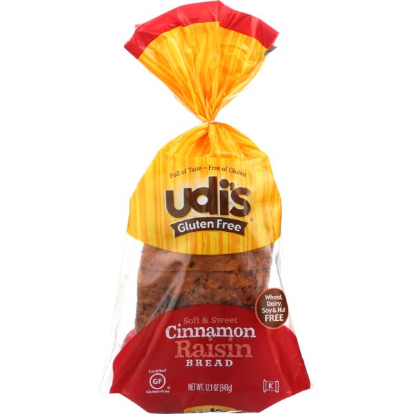 UDIS: Gluten Free Cinnamon Raisin Bread, 12.1 Oz