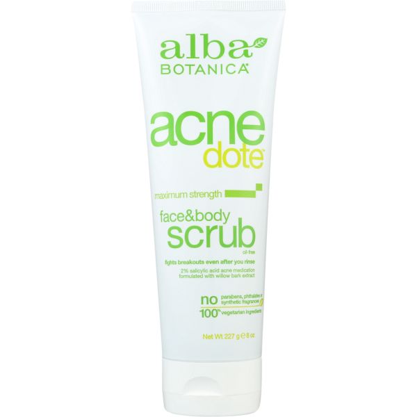 ALBA BOTANICA: Natural Acne Dote Face & Body Scrub Oil-Free, 8 oz