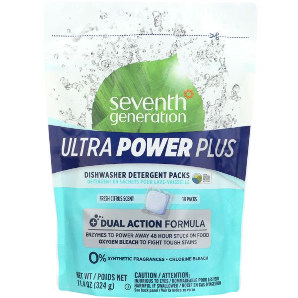 SEVENTH GENERATION: Ultra Power Plus Dishwasher Detergent Packs, 18 pc