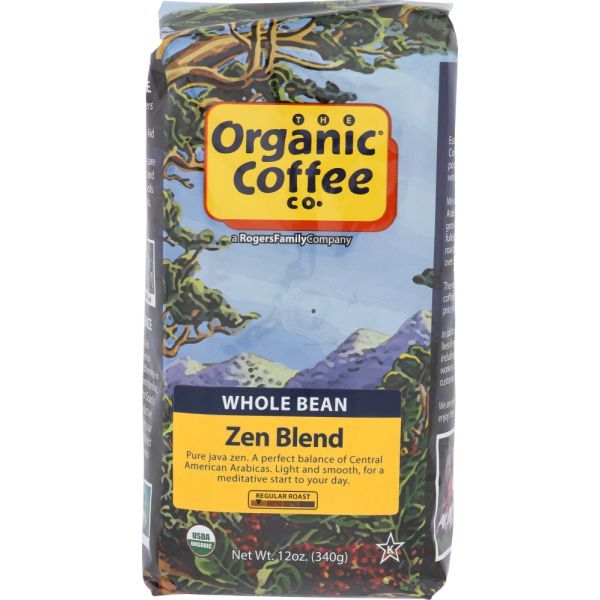 ORGANIC COFFEE CO: Organic Whole Bean Zen Blend Coffee, 12 oz