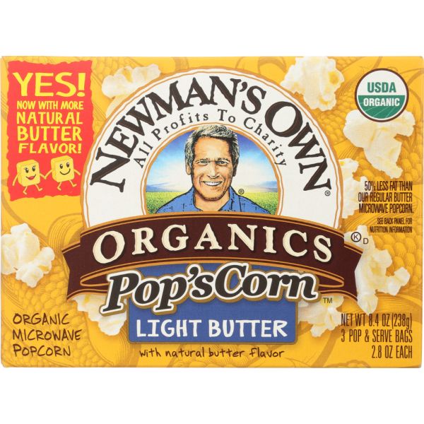 NEWMAN'S OWN: Organic Pop's Corn Organic Microwave Popcorn Light Butter, 8.4 oz