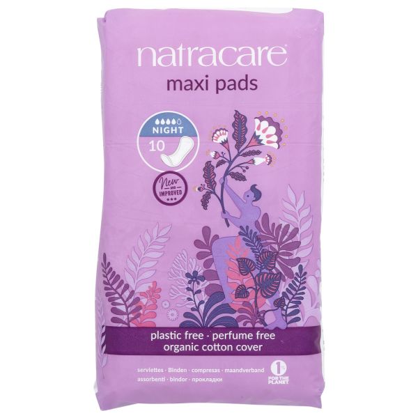 NATRACARE: Organic & Natural Maxi Pads Night Time, 10 pc