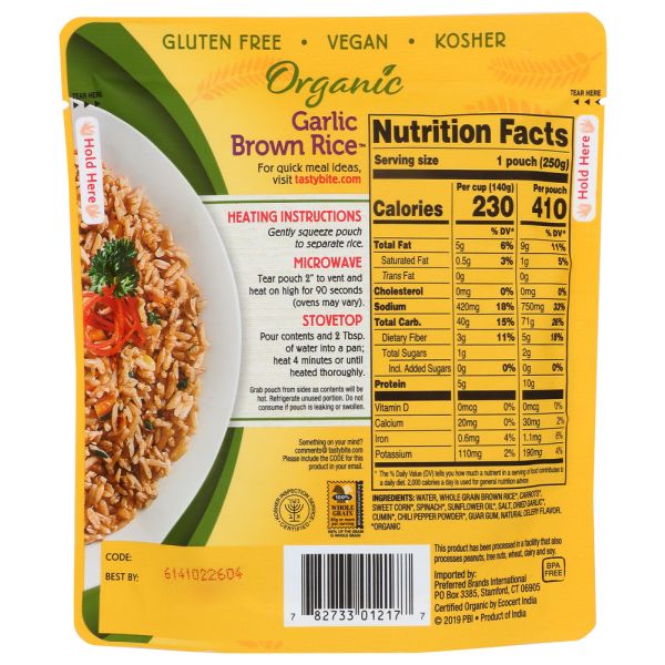 TASTY BITE: Roasted Garlic Brown Rice, 8.8 oz