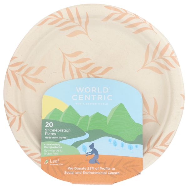 WORLD CENTRIC: Compostable Celebration Plate 9 Inches, 20 pc