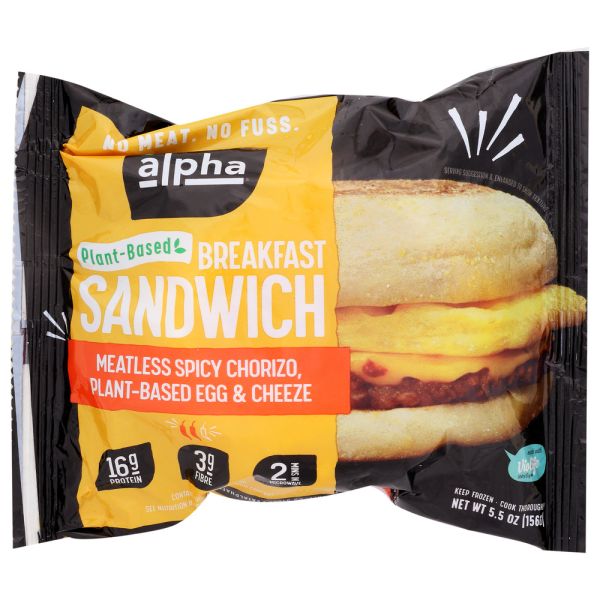 ALPHA FOODS: Meatless Spicy Chorizo Breakfast Sandwich, 5.5 oz