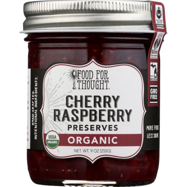 FOOD FOR THOUGHT: Organic Cherry Raspberry Preserves, 9 oz