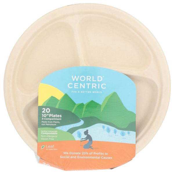 WORLD CENTRIC: 3-Compartment Fiber Plate, 20 pc