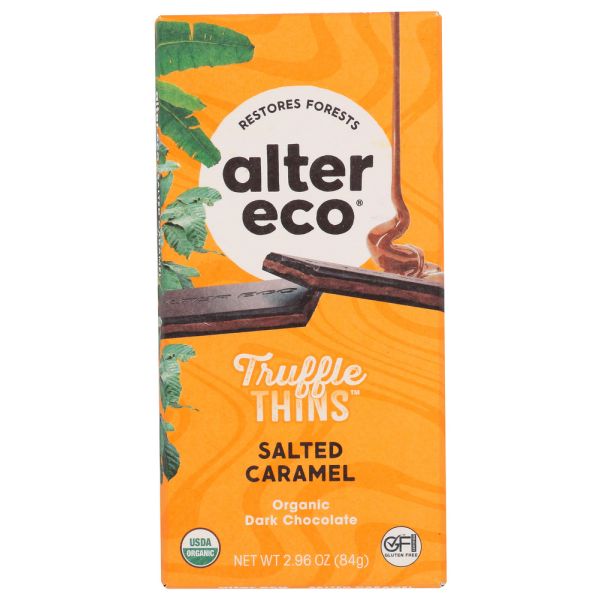 ALTER ECO: Salted Caramel Truffle Thins Chocolate Bar, 2.96 oz