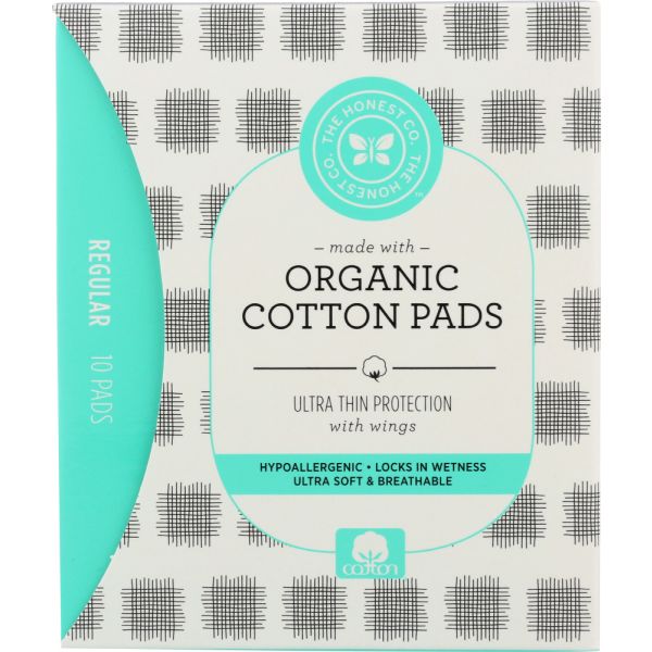 THE HONEST COMPANY: Organic Cotton Pads with Wings Regular, 10 pc