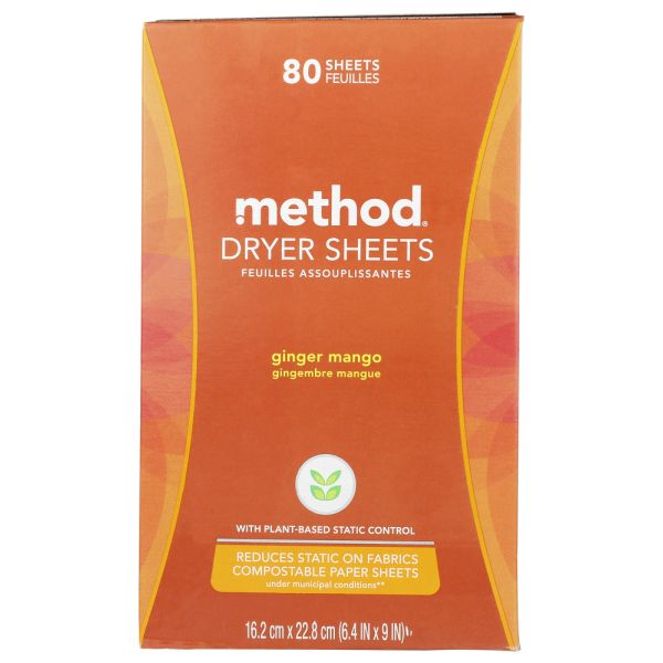 METHOD HOME CARE: Dryer Sheet Gngr Mngo, 80 pc